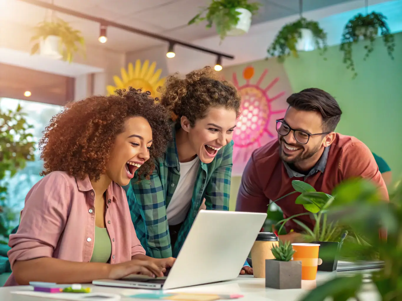 A vibrant image showcasing a diverse group of African entrepreneurs collaborating in a modern co-working space, using laptops and tablets to access DealPantry Africa's curated tools platform.