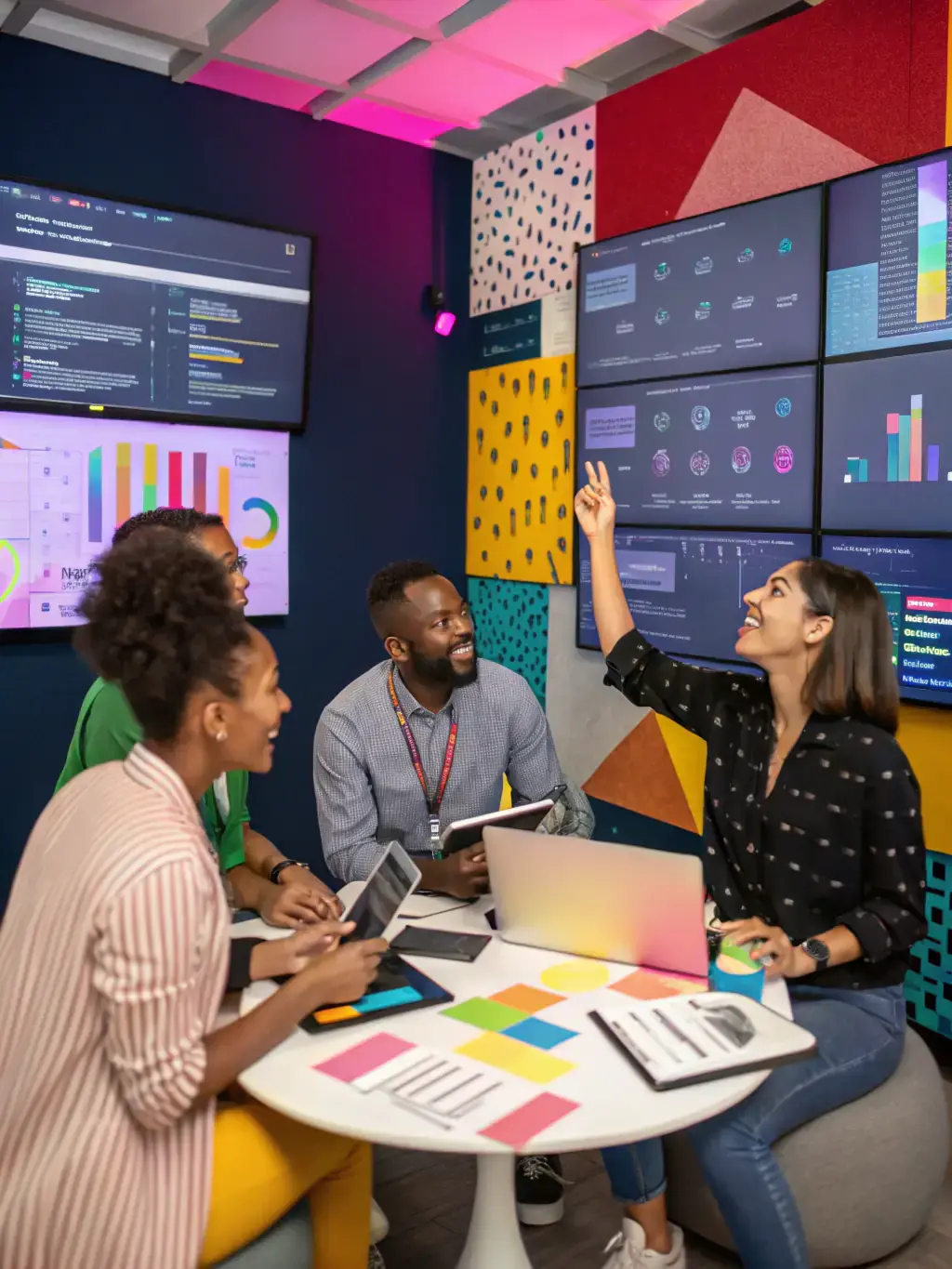 A vibrant image showcasing a diverse group of African entrepreneurs collaborating in a modern co-working space, symbolizing the community aspect of DealPantry Africa.