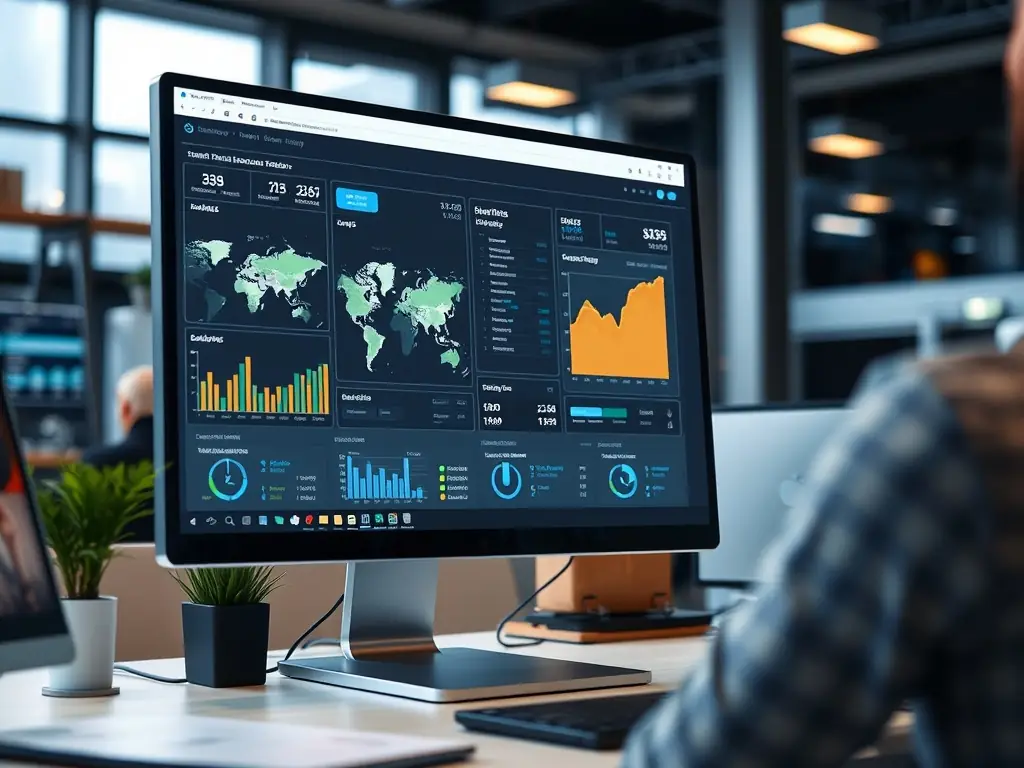 A visually appealing image of a logistics dashboard, illustrating the tracking and management of shipments for African businesses using DealPantry Africa's logistics partners.