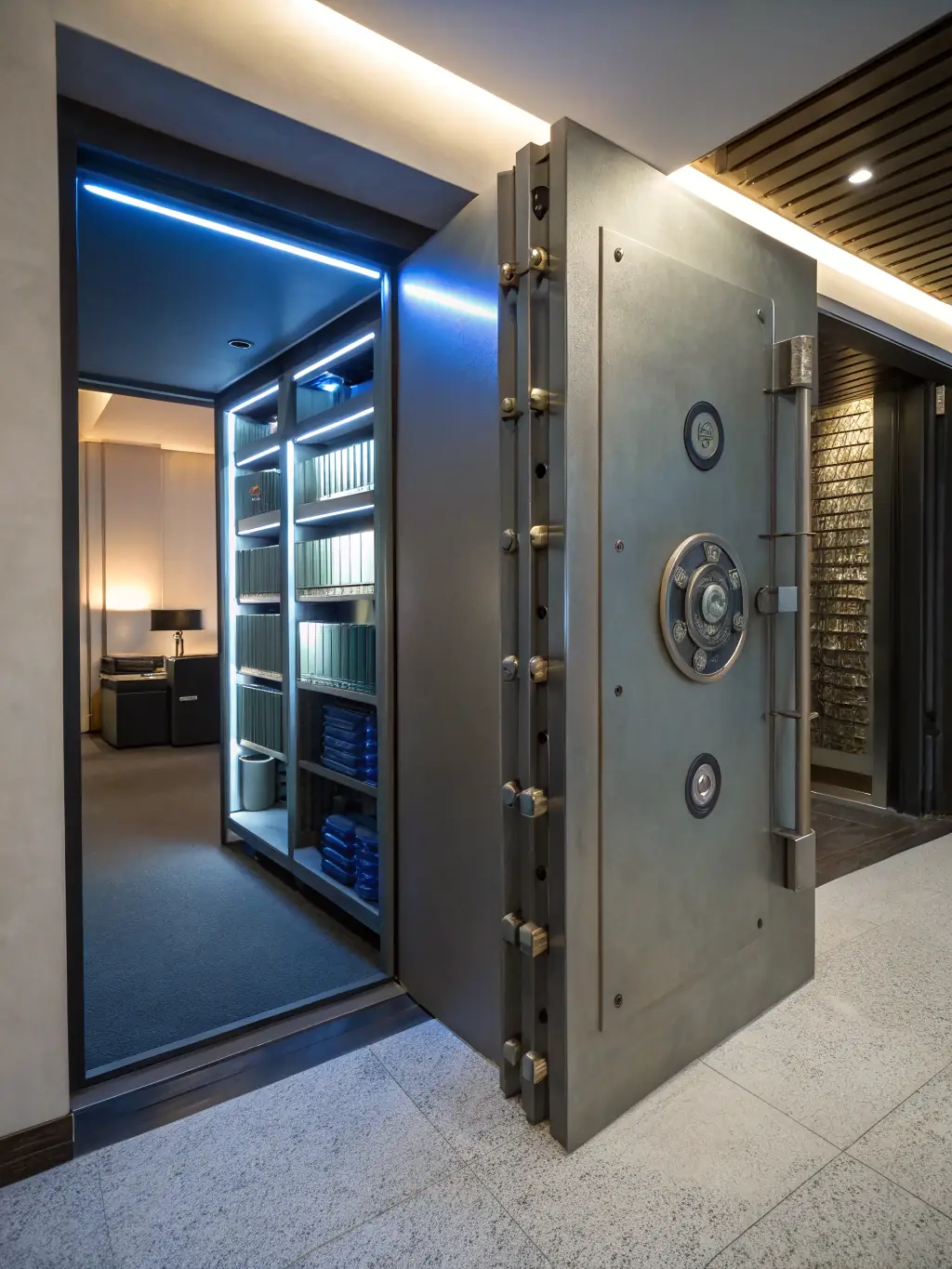 A secure digital vault with multiple locks, symbolizing the secure storage and management of verified property documents by DealPantry.