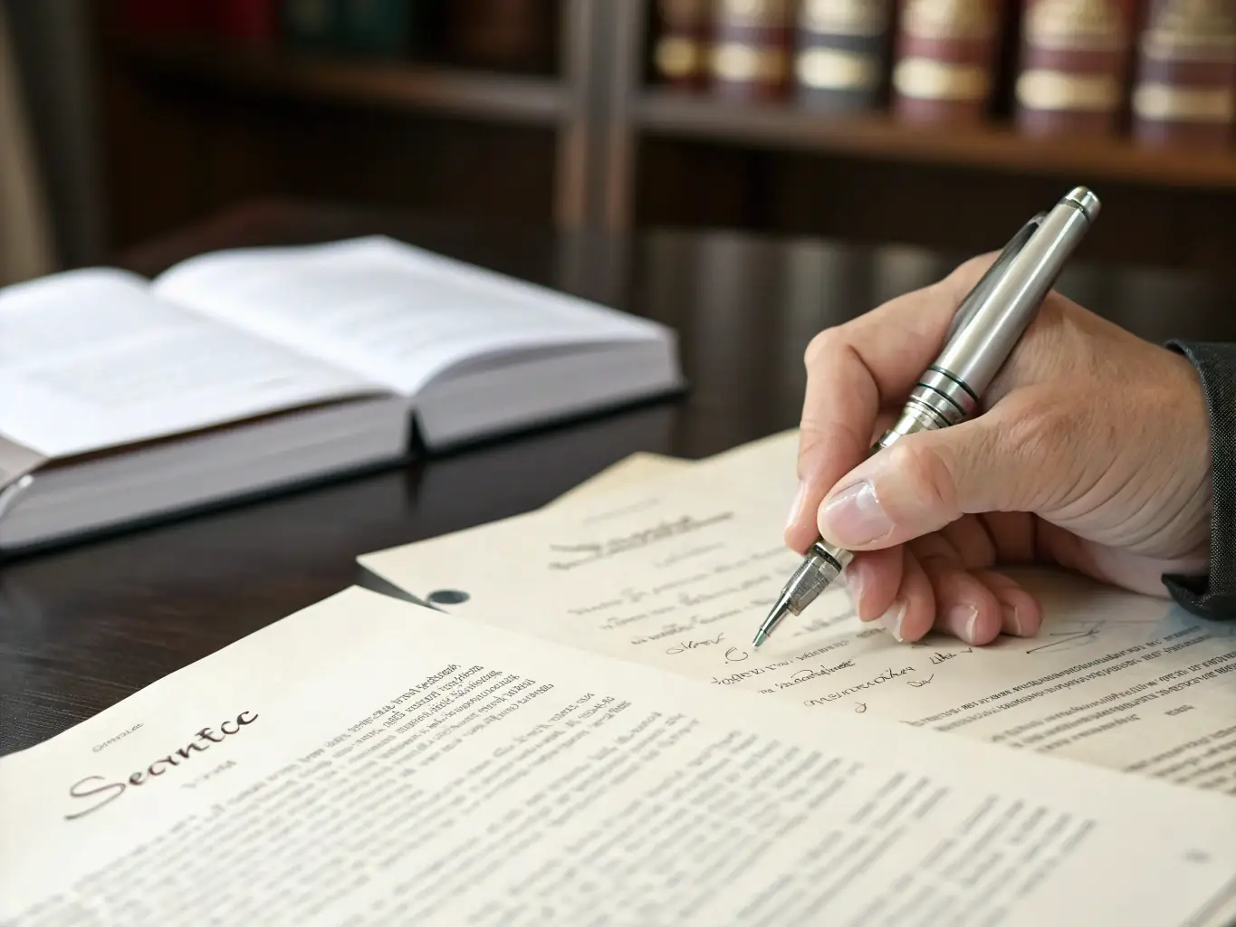 An image showing a professional analyzing property documents with a secure lock icon overlay, symbolizing real estate risk mitigation.