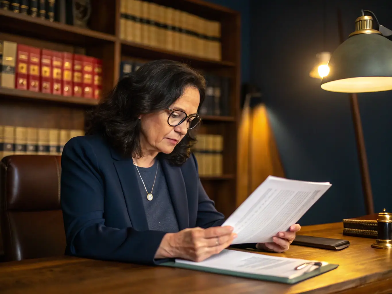 A professional real estate lawyer reviewing property documents in a modern office setting, symbolizing DealPantry's commitment to legal verification.