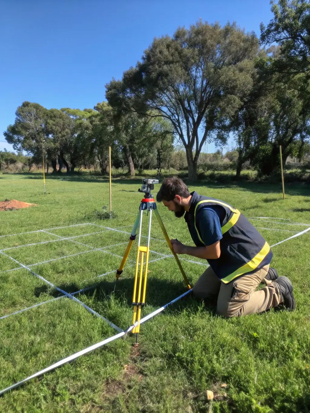 A close-up image of a certified surveyor using advanced equipment on African land, representing technical expertise and rigorous due diligence.