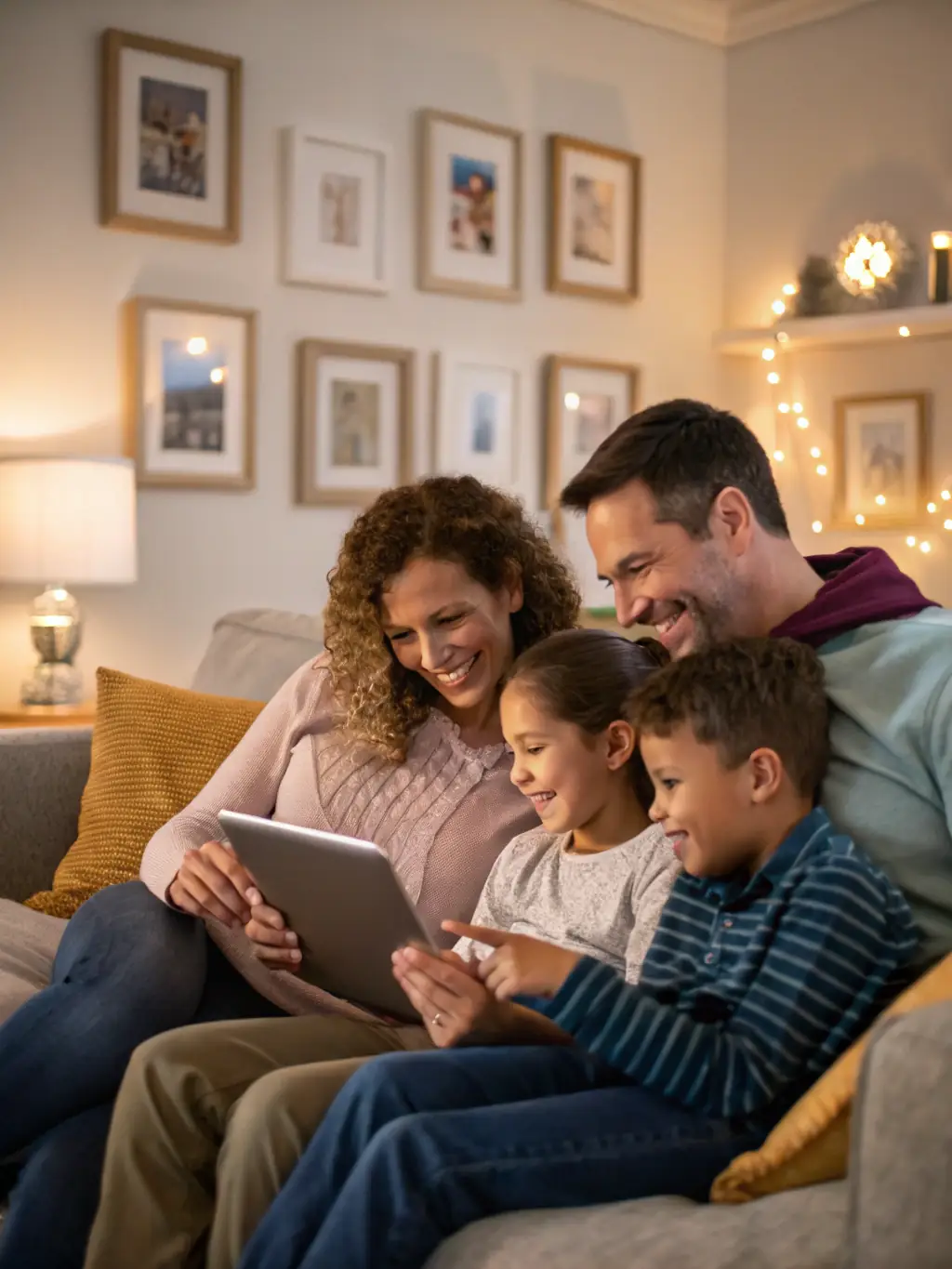 A family at home celebrating after making a purchase, with a DealPantry Africa receipt and savings summary displayed on a tablet in the foreground.