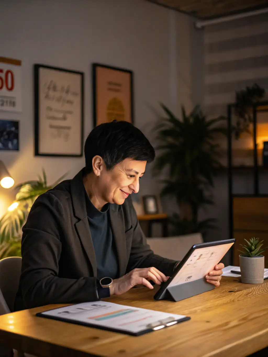A professional African man reviewing a list of verified business listings and customer reviews on a tablet, with a confident expression.